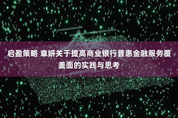 启盈策略 章妍关于提高商业银行普惠金融服务覆盖面的实践与思考